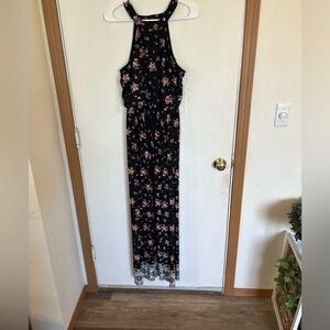 Trixxi medium black floral, sleeveless maxi length dress with side slit